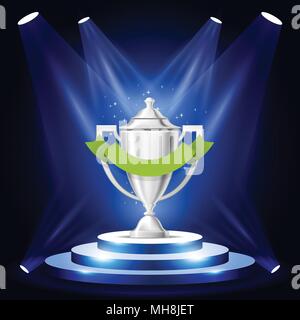 Illuminata sport cup sul podio - vincitore premiazione stage, Premio sul podio Illustrazione Vettoriale