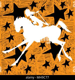 Polo girl, silhouette bianca su orange sfondo star Illustrazione Vettoriale