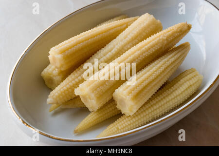 Sweet Baby Corn Pickle in porcellana ciotola. Alimenti biologici. Foto Stock