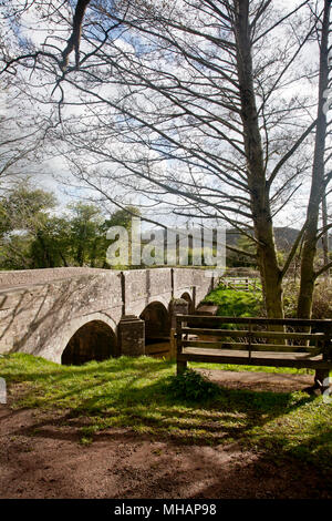 Riverside sede vicino a ponte a Vowchurch Herefordshire Foto Stock