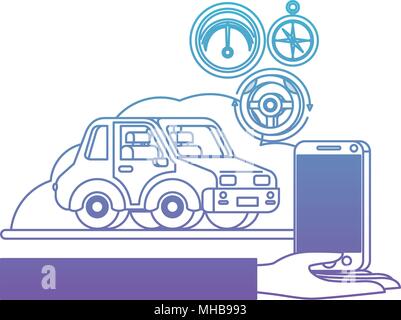 Auto isometrica e smartphone con applicazione gps Illustrazione Vettoriale