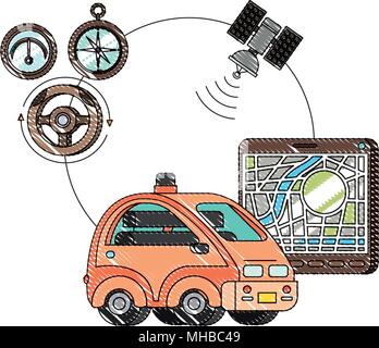 Isomatric auto e tablet con app GPS Illustrazione Vettoriale