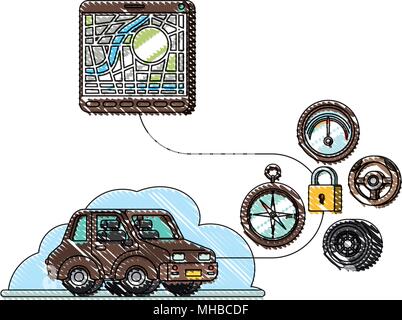 Isomatric auto e tablet con app GPS Illustrazione Vettoriale