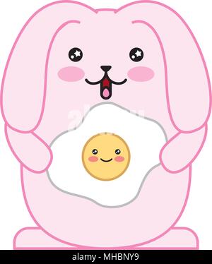 Kawaii cartoon bunny holding uovo fritto illustrazione vettoriale Illustrazione Vettoriale