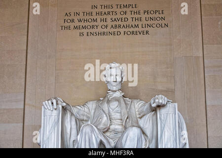 Abraham Lincoln statua a Washington DC Memorial close up Foto Stock