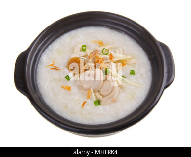 Porridge, abalone & Pollo Porridge (congee) servita in claypot Foto Stock