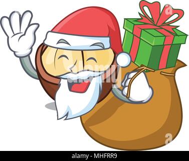 Santa con dono mascotte di macadamia stile cartoon Illustrazione Vettoriale