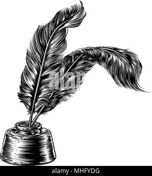 Il cappello di piume e penne Inkwell Illustrazione Vettoriale