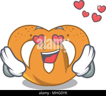 In amore pretzel mascotte stile cartone animato Illustrazione Vettoriale