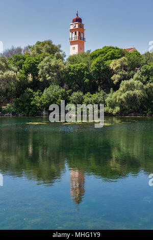 La magnifica vista del lago karavomilos, CEFALLONIA, ISOLE IONIE, Grecia Foto Stock