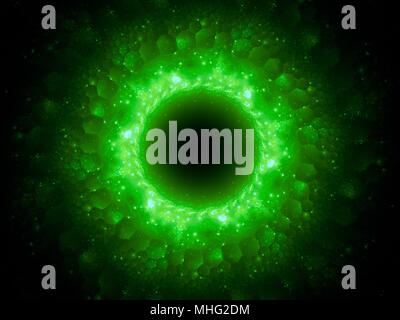 Incandescente verde magico stargate nello spazio con pattern esagonale, generato dal computer sfondo astratto, rendering 3D Foto Stock