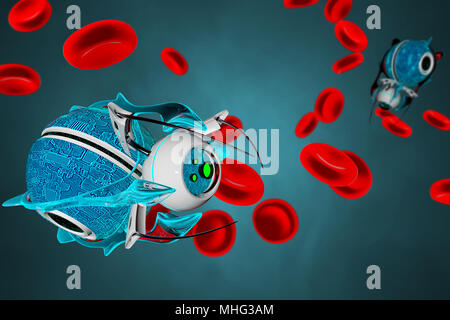 Nano robot 3D render. Concetto medico futuro. Foto Stock