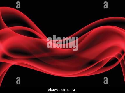 Abstract onda rossa fumo sul design nero background moderno illustrazione vettoriale. Illustrazione Vettoriale