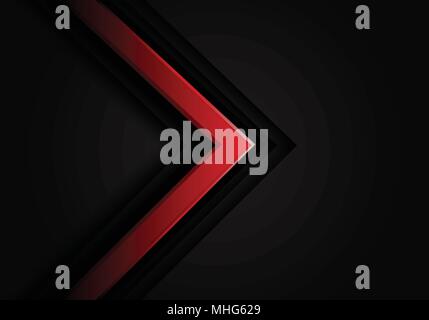 Abstract freccia rossa 3D su nero design futuristico moderno vettore illustrazione dello sfondo. Illustrazione Vettoriale
