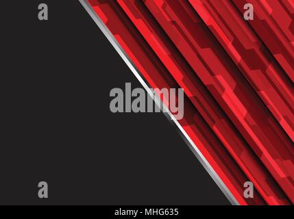 Abstract poligono rosso sul futuristico grigio scuro progettazione moderna tecnologia vettore illustrazione dello sfondo. Illustrazione Vettoriale