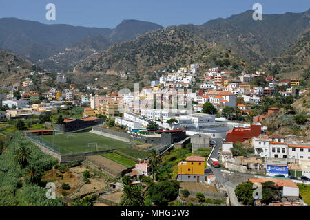 La città di Vallehermoso, isola di La Gomera, Santa Cruz de Tenerife, Isole Canarie, Spagna Foto Stock