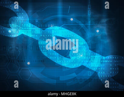 Tecnologia blockchain concetto sfondo blu Foto Stock