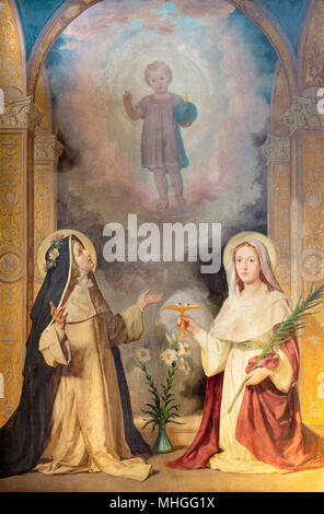 Torino, Italia - 14 Marzo 2017: La pittura di Santa Lucia e st. Rosa di Lima nella Chiesa di San Domenico da Enrico Reffo (1910). Foto Stock