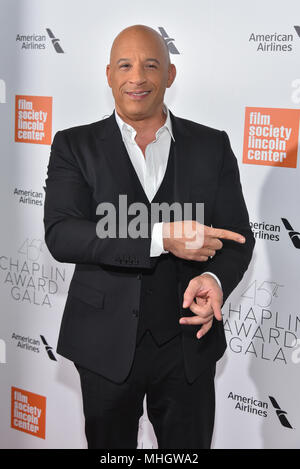 Vin Diesel assiste il quarantacinquesimo Chaplin Award Gala a Alice Tully Hall, Lincoln Center il 30 aprile 2018 a New York City. Foto Stock