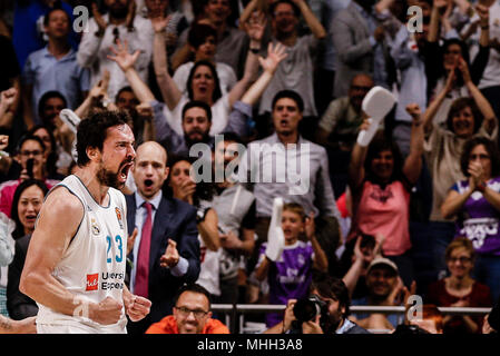 Centro Wizink, Madrid, Spagna. Xxv Aprile, 2018. La Turkish Airlines Eurolega di basket, Real Madrid Baloncesto contro il Panathinaikos Atene Superfoods; Sergio Lullo (Real Madrid Baloncesto) Credito: Azione Sport Plus/Alamy Live News Foto Stock