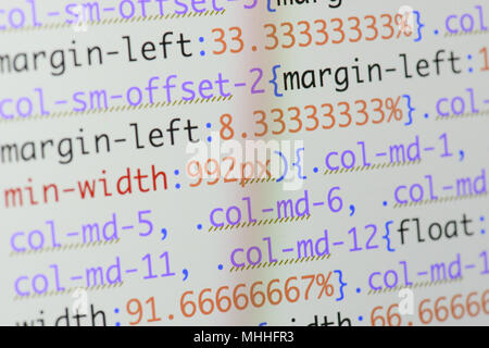 Vero il codice CSS sviluppo di schermo. Flusso di lavoro di programmazione algoritmo astratto concetto. Linee di codice css visibile. Foto Stock