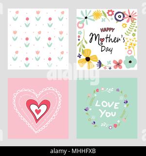 Felice giorno della madre modello set di schede Illustrazione Vettoriale