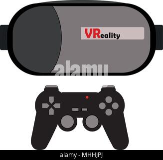 Set di occhiali VR e video controller di gioco isolato. Vettore o illustrazione con il concetto di gioco di realtà virtuale. Illustrazione Vettoriale