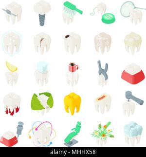 Denti denti dentista set di icone, stile isometrico Illustrazione Vettoriale