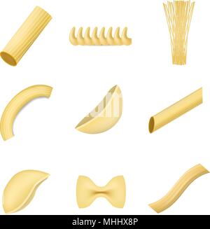 Maccheroni spaghetti mockup impostare, stile realistico Illustrazione Vettoriale