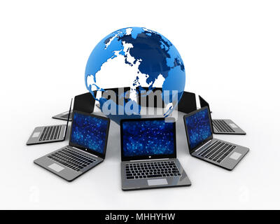 3D rendering di rete di computer globale e il concetto di Internet Foto Stock