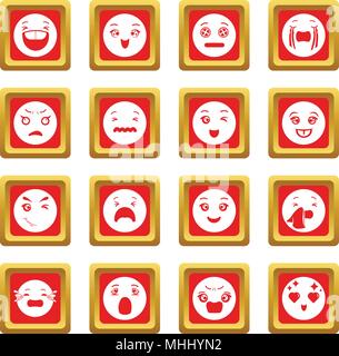 Sorrisi set di icone quadrato rosso vettore Illustrazione Vettoriale