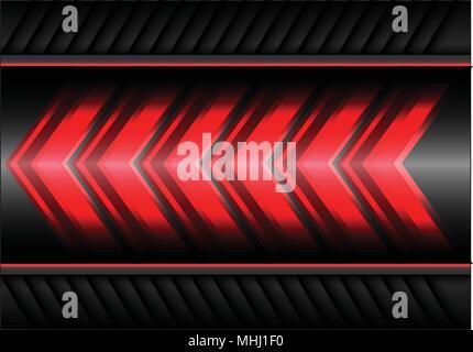 Abstract freccia rossa luce della velocità di alimentazione sul metallo grigio design moderno sfondo futuristico illustrazione vettoriale. Illustrazione Vettoriale
