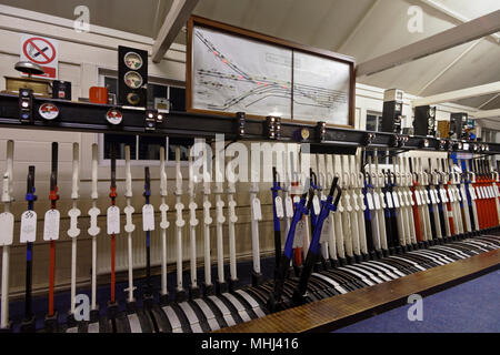 24/12/2015 Wrawby Junction, Barnetby (Lincs) interno della rete segnale rail box 4 ore e mezza prima della chiusura per l'ultima volta Foto Stock