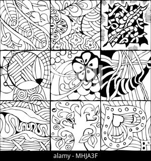 Adulto di vettore libro da colorare texture. vari pattern. 9 pezzi Illustrazione Vettoriale
