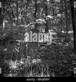 Rotture di lapidi e scherma piegate sono trovati in un trascurato cimitero confederate nei pressi di Fayetteville, Arkansas. Foto Stock