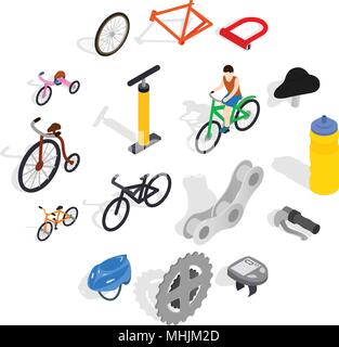 Bicicletta set di icone isometrica 3d style Illustrazione Vettoriale