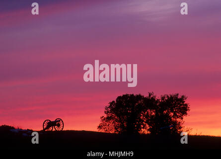 Cannon tramonto vicino sanguinosa Lane, Antietam National Battlefield, Maryland Foto Stock