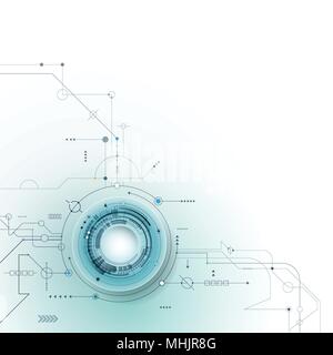 Illustrazione Vettoriale futuristico astratta eyeball sulla scheda a circuito stampato, alta tecnologia del computer. La luce verde e blu colore di sfondo Illustrazione Vettoriale