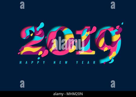 2019 Felice Anno Nuovo taglio della carta banner Illustrazione Vettoriale