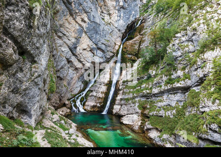 Cascata Savica vicino al lago di Bohinj nel parco nazionale del Triglav in Slovenia Foto Stock