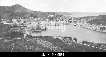 PYRÉNÉES-orientales. Vue générale de Porto- Vendres 1900 antica stampa Foto Stock