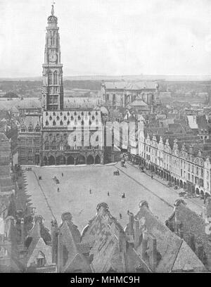 PAS-DE-CALAIS. Arras. Luogo et Hôtel de Ville 1900 antica immagine di stampa Foto Stock