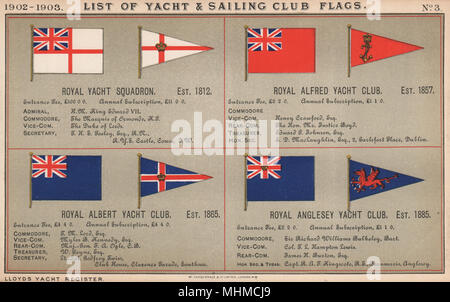 ROYAL YACHT & Club vela Bandiere. Yacht Squadron. Alfred. Albert. Anglesey 1902 Foto Stock