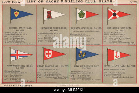 YACHT & Club vela Bandiere G-H. Gourock - Hamburger - Henley - Howth 1902 Foto Stock