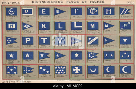 Bandiere di yacht. Blu e bianco (6) 1902 antica vintage delle immagini di stampa Foto Stock