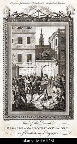 San Bartolomeo del massacro di giorno di Caterina de' Medici del piano di assassinare Coligny fallisce, così si risolve per avere tutti gli ugonotti leader ucciso. Data: 1572
