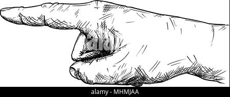 Vettore illustrazione artistica o disegno di mano con il dito puntato verso sinistra Illustrazione Vettoriale