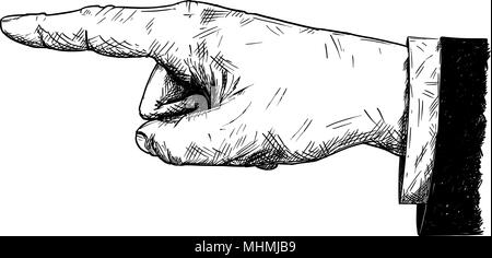 Vettore illustrazione artistica o disegno di imprenditore mano nella tuta con il dito puntato verso sinistra Illustrazione Vettoriale