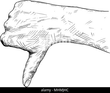 Vettore illustrazione artistica o disegno di pollice giù il gesto a mano Illustrazione Vettoriale