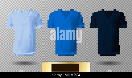Vettore realistico con collo a v e t-shirt mock up illustrazione. Leggero, Normale, colori blu scuro Illustrazione Vettoriale